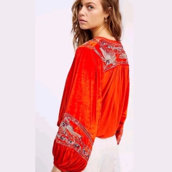Free People Red Embroidered Top - Picture 4 of 8